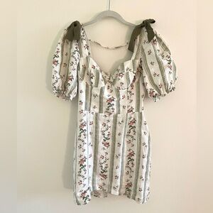 Reformation Green Pink Floral Mini Dress Puff Sleeves